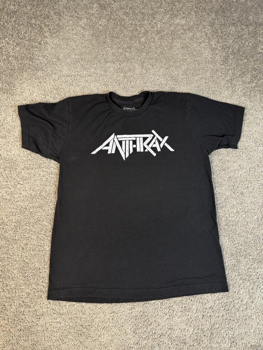 Anthrax Shirt Mens L Black Logo Graphic Crew Neck Tagless Band Tee Heavy Metal